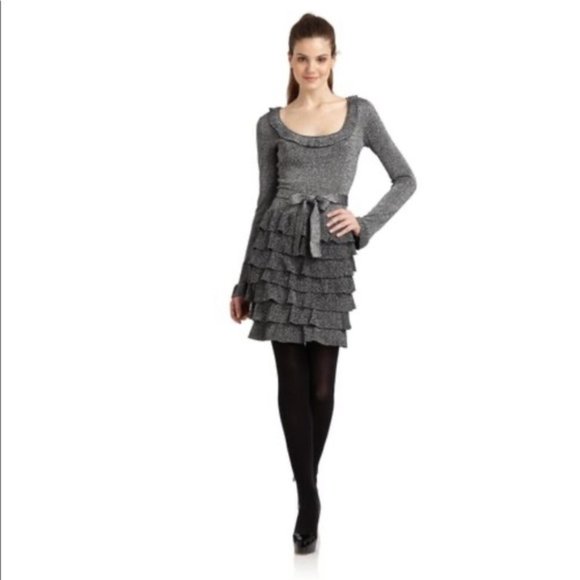 BCBG MAXAZRIA Cassie Dress Silver Black Metallic Midi Dress, NWOT, XS - Picture 4 of 11